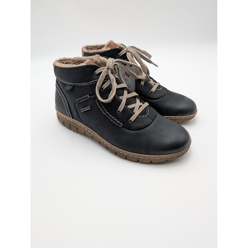 Josef Seibel Topdry Tex Boots Womens Size 6.5 Black Leather Ankle Fleece Lined